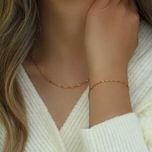 New⭐️ 18K Gold Plated Necklace & Bracelet Twist Chain Set